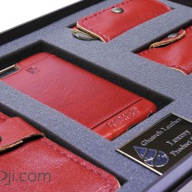 ست چرم 5تکه دست دوز قرمز کد 2002 (dji leather set code 2002)